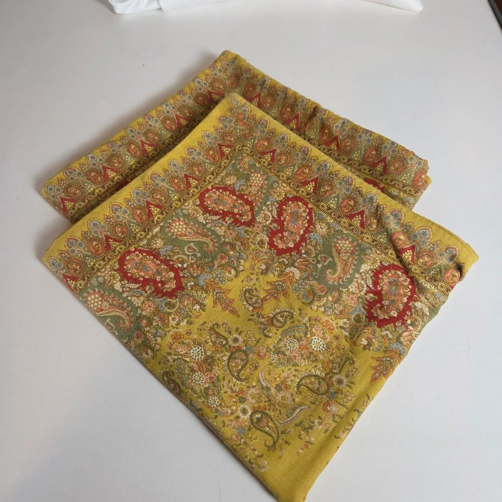 Pottery Barn 24x24 Pillow Covers Set of 2 Mustard Yellow Paisley Boho Classic